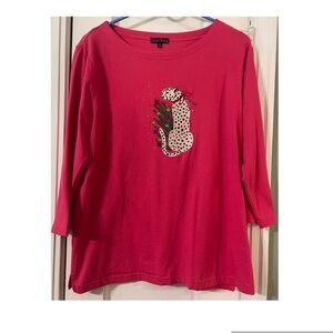 Bua/Bua Pink 3/4 Sleeve Crew Neck Leopard Embellished Blouse